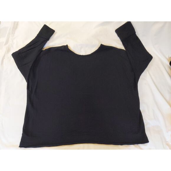 Fresh Produce Black Long Sleeve Raw Edge Top Cotton Rayon Blend USA Made XS/S - Picture 4 of 11